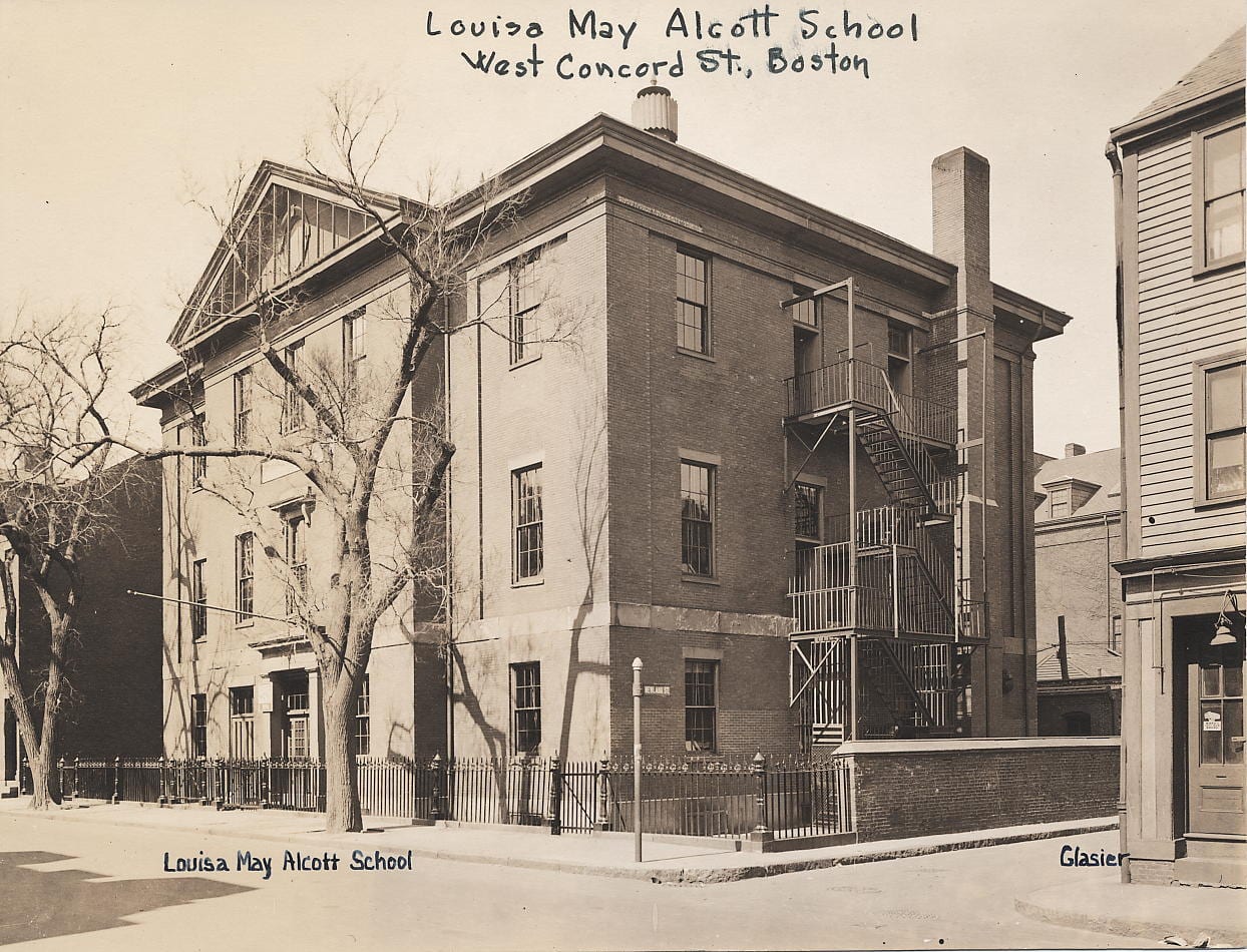 Portrait or photograph of Louisa May Alcott: Louisa May Alcott School (Exterior)