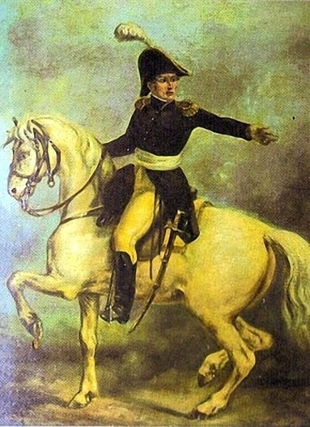 Portrait or photograph of Manuel Belgrano: Equestrian portrait of Manuel Belgrano, painted in oil.