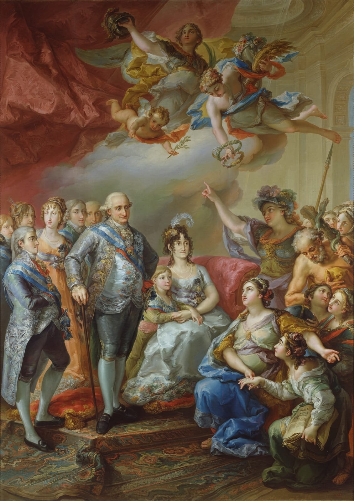 Image connected to Maria Izquierdo: En el grupo izquierdo en primer plano: Fernando (VII), su esposa María Antonia de Borbón-Dos Sicilias , Carlos IV , María Lu