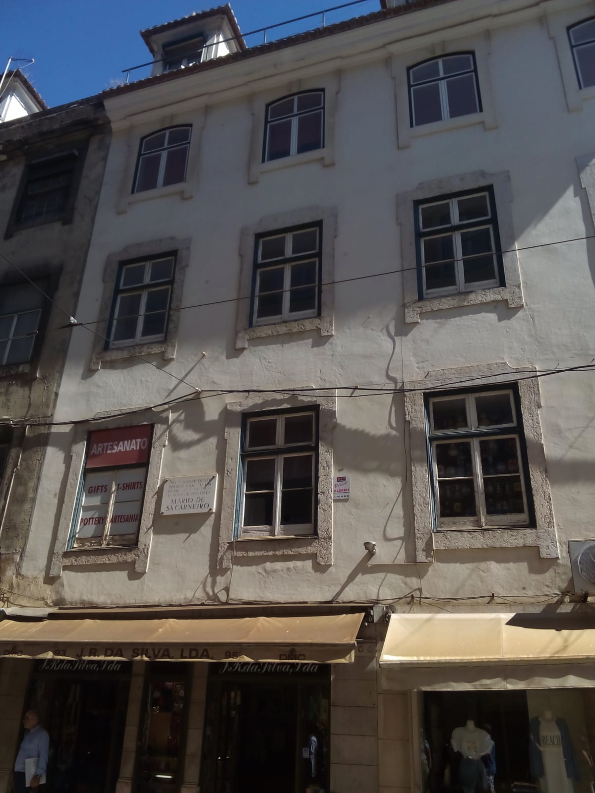 Portrait or photograph of Mario de Sa-Carneiro: Building in Rua da Conceição, Lisbon, Portugal, where Portuguese author Mário de Sá-Carneiro (1890-1916) was bor