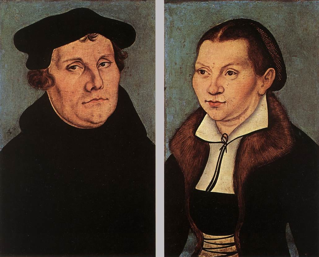 Portrait or photograph of Martin Luther: Workshop Lucas Cranach d.Ä. - Doppelporträt Martin Luther u. Katharina Bora (Uffizien)
