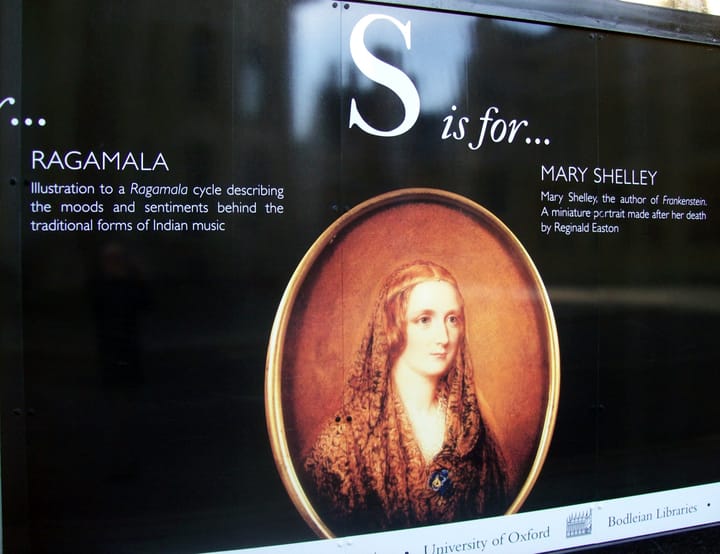 Portrait or photograph of Mary Shelley: Seen in Oxford where I spent a couple of days ejoying the town, its architecture, colleges and pubs. The Bodleian Librar