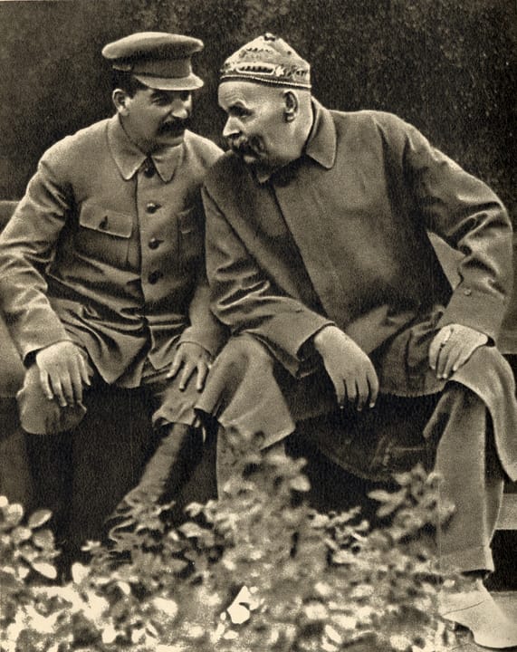 Portrait or photograph of Maxim Gorky: Joseph Stalin and Maxim Gorky in the Red Square, 1931.