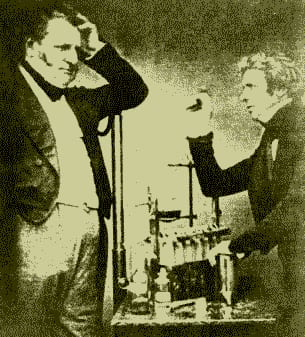 Portrait or photograph of Michael Faraday: English chemists Michael Faraday and John Frederic Daniell .