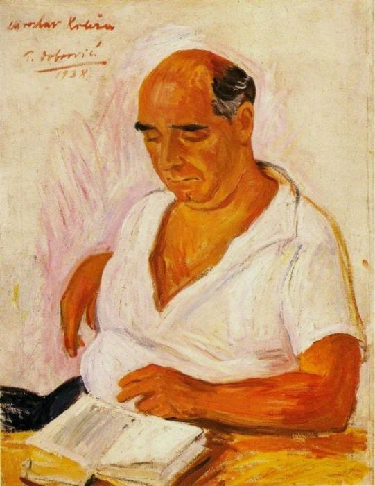 Portrait or photograph of Miroslav Krleža: Petar Dobrović's 1938 oil painting of Miroslav Krleža (98.5x75 cm (Petar Dobrović Gallery, Belgrade))