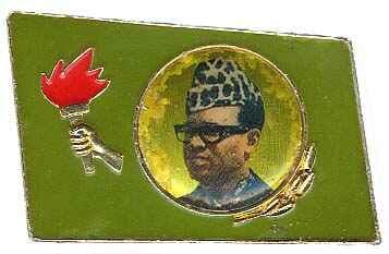 Portrait or photograph of Mobutu Sese Seko: MPR party badge showing Mobutu Sese Seko.
