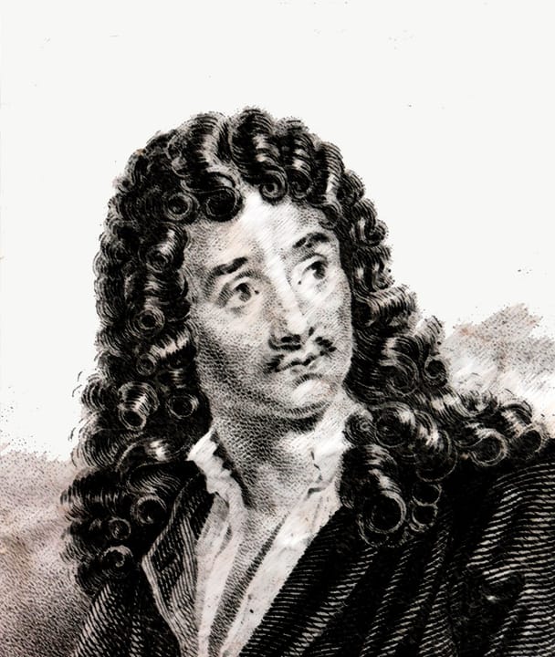 Portrait or photograph of Moliere: Frontispice d'une édition de 1840 : « Théâtre français - Œuvres de Molière », Éditeurs Martial Ardant frères. Auteurs de la p