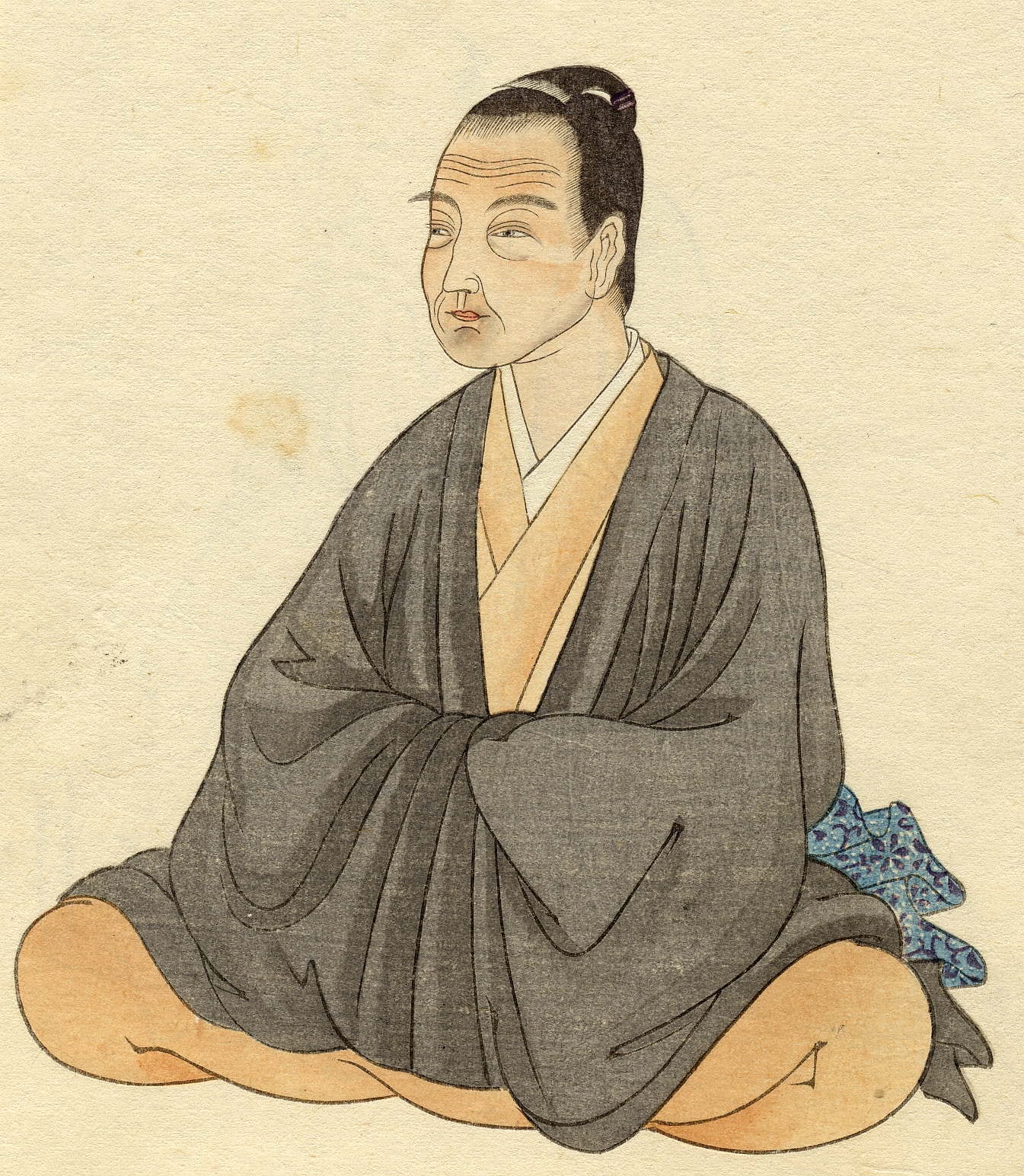 Portrait or photograph of Motoori Norinaga: Motoori Norinaga (1730–1801) was a Japanese scholar of Kokugaku during the Edo period.