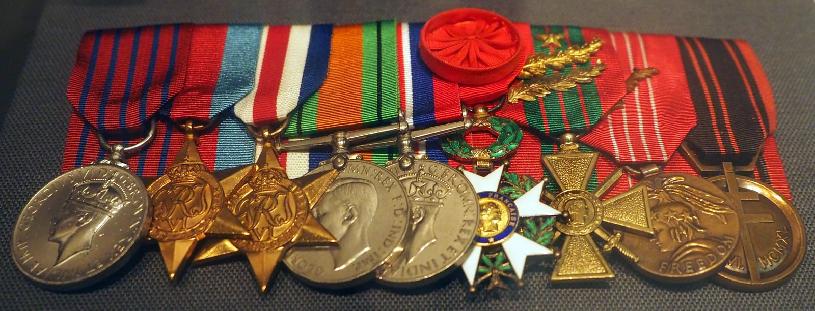 Portrait or photograph of Nancy Wake: Nancy Wake's war medals on display at the Australian War Memorial