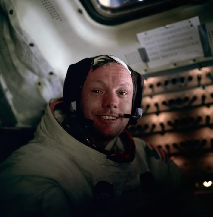 Portrait or photograph of Neil Armstrong: Neil Armstrong photographed by Buzz Aldrin after the completion of the Lunar EVA on the Apollo 11 flight.