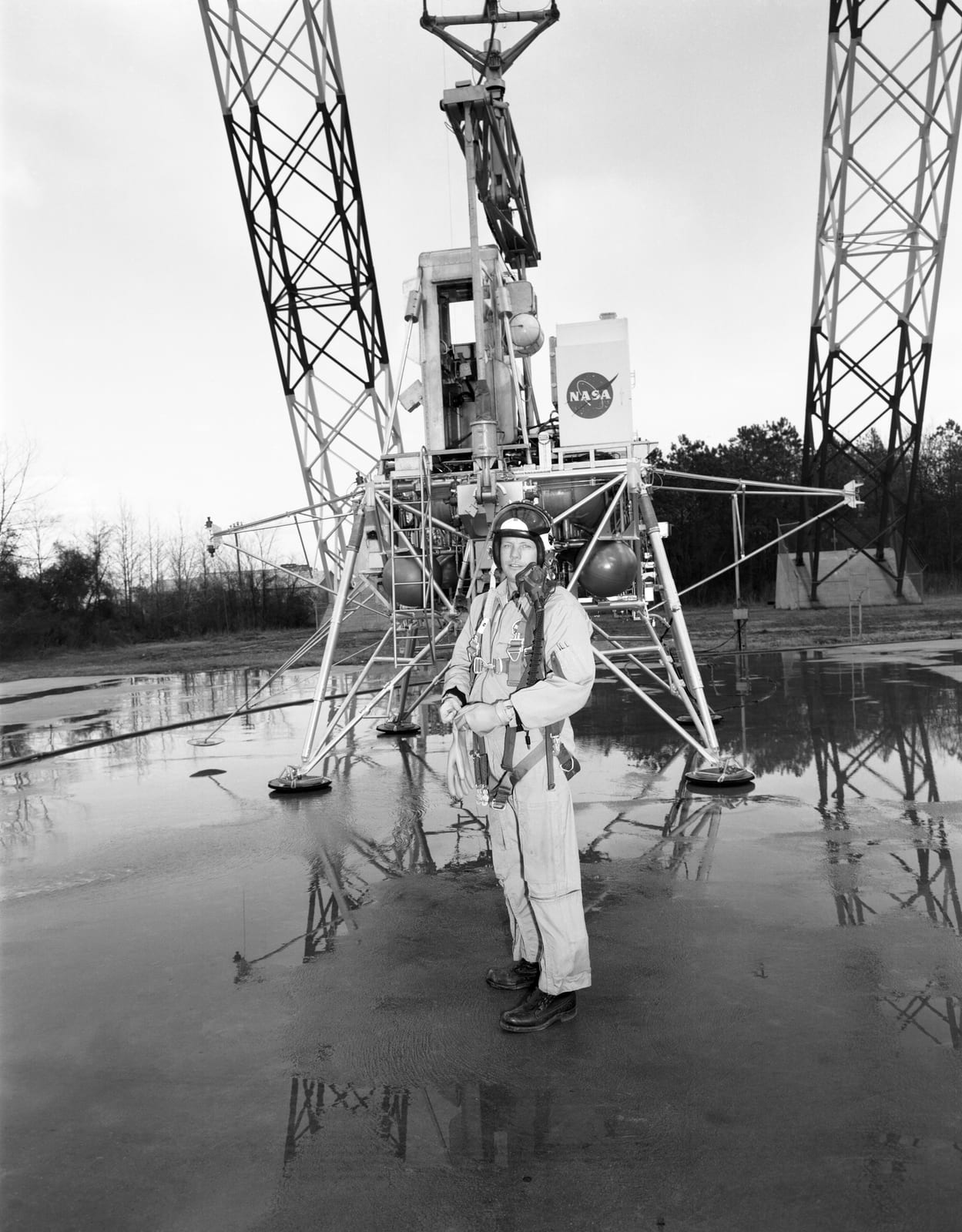 Portrait or photograph of Neil Armstrong: Neil Armstrong at the Lunar Landing Research Facility (LLRF).