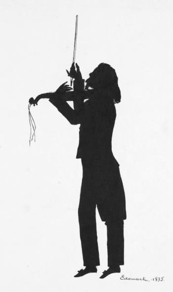 Portrait or photograph of Niccolò Paganini: Silhouette of Niccolò Paganini (1782-1840) by August Edouart (1789-1861).