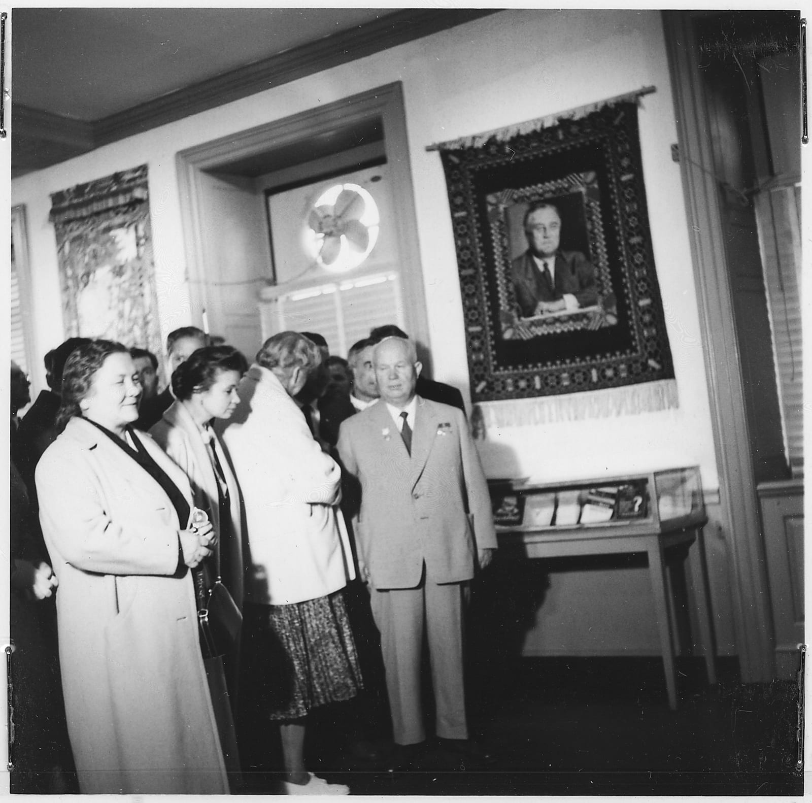 Portrait or photograph of Nikita Khrushchev: Eleanor Roosevelt and Nikita Khrushchev at the Franklin D. Roosevelt Library in Hyde Park - NARA - 195416