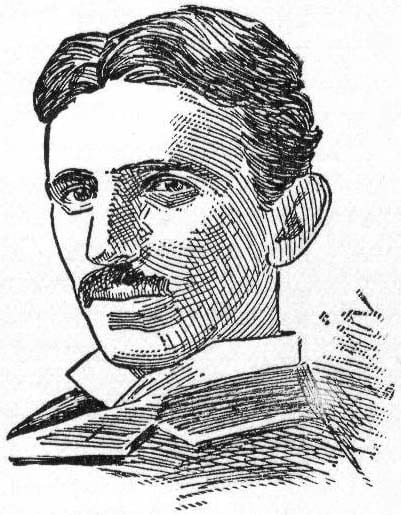 Portrait or photograph of Nikola Tesla: Portrait woodcut of Nikola Tesla, electrical engineer