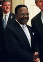 Portrait or photograph of Omar Bongo: President George W. Bush welcomes President Omar Bongo Ondimba of Gabon to the Oval Office