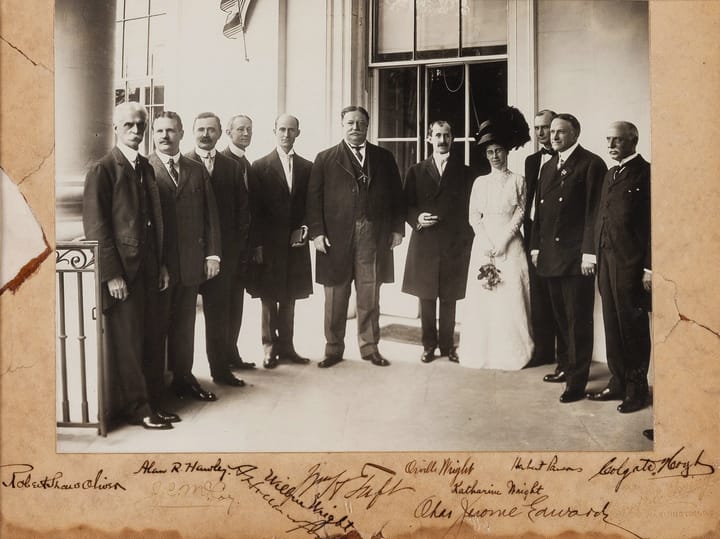 Portrait or photograph of Orville Wright: Wilbur and Orville Wright Signed Photograph, Also Signed by President William H. Taft and other notables. The photogra