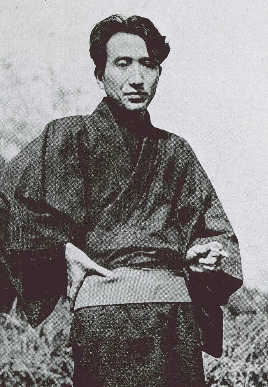 Portrait or photograph of Osamu Dazai: Osamu Dazai in Mitaka, Tokyo.Probably this photograph is the most famous in his photograph.