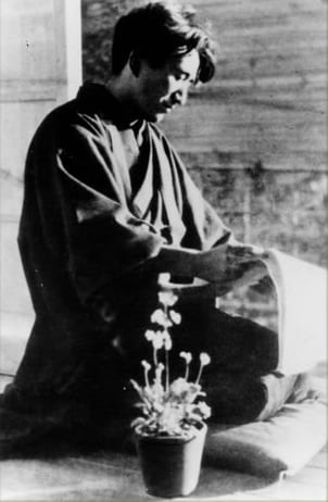 Portrait or photograph of Osamu Dazai: Dazai at his home. mitaka,tokyo.