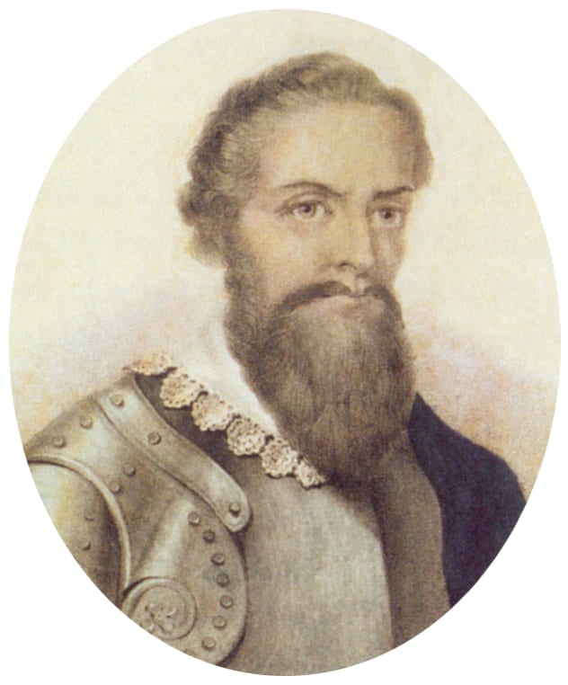 Work or historical image connected to Pedro Alvares Cabral: Lithography of Pedro Álvares Cabral, the Portuguese navigator who discovered Brazil in 1500.