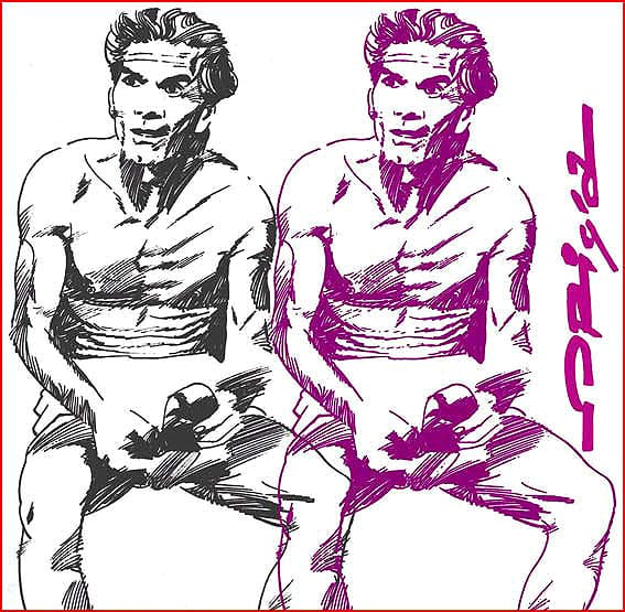 Portrait or photograph of Pier Paolo Pasolini: Pier Paolo Pasolini, portrait by italian artist Graziano Origa, pen&ink, 1976