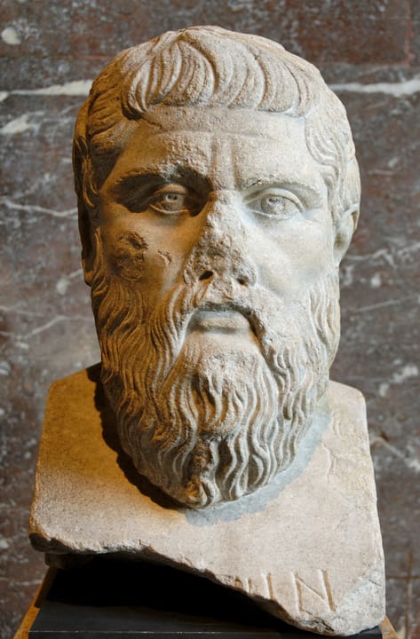 Portrait or photograph of Plato: Portrait of Plato. Marble, Roman copy from the 2nd century CE after a Greek original of the late 4th century BC by Silanion.