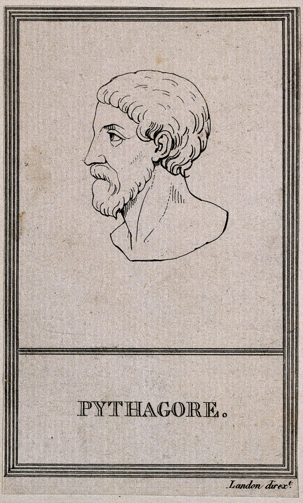Portrait or photograph of Pythagoras: Pythagoras. Line engraving. Iconographic Collections Keywords: portrait prints; engravings; Pythagoras