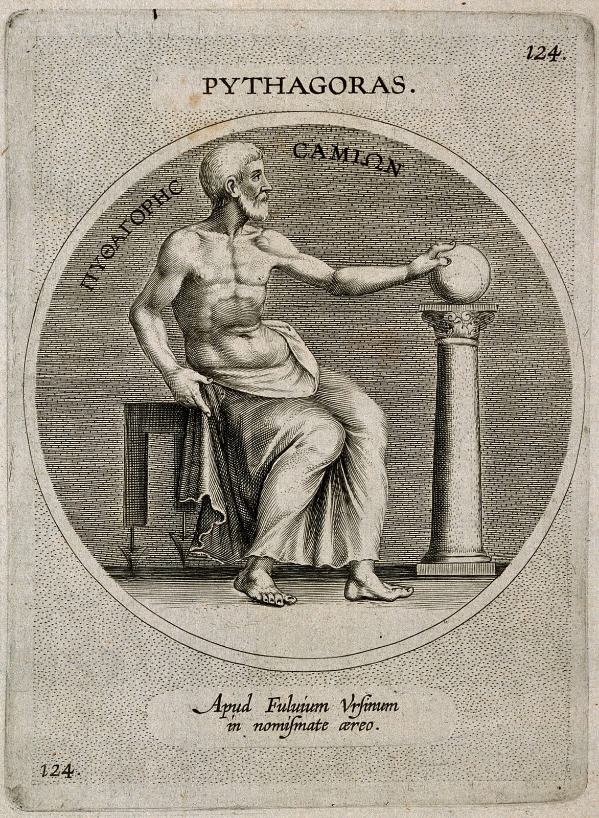 Portrait or photograph of Pythagoras: Pythagoras. Line engraving. Iconographic Collections Keywords: portrait prints; engravings; Pythagoras