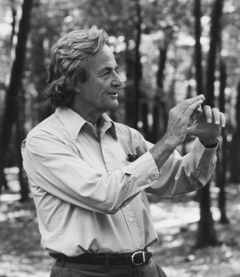 Portrait or photograph of Richard Feynman: Photo of Richard Feynman , taken in 1984 in the woods of the Robert Treat Paine Estate in Waltham, MA, while he and t