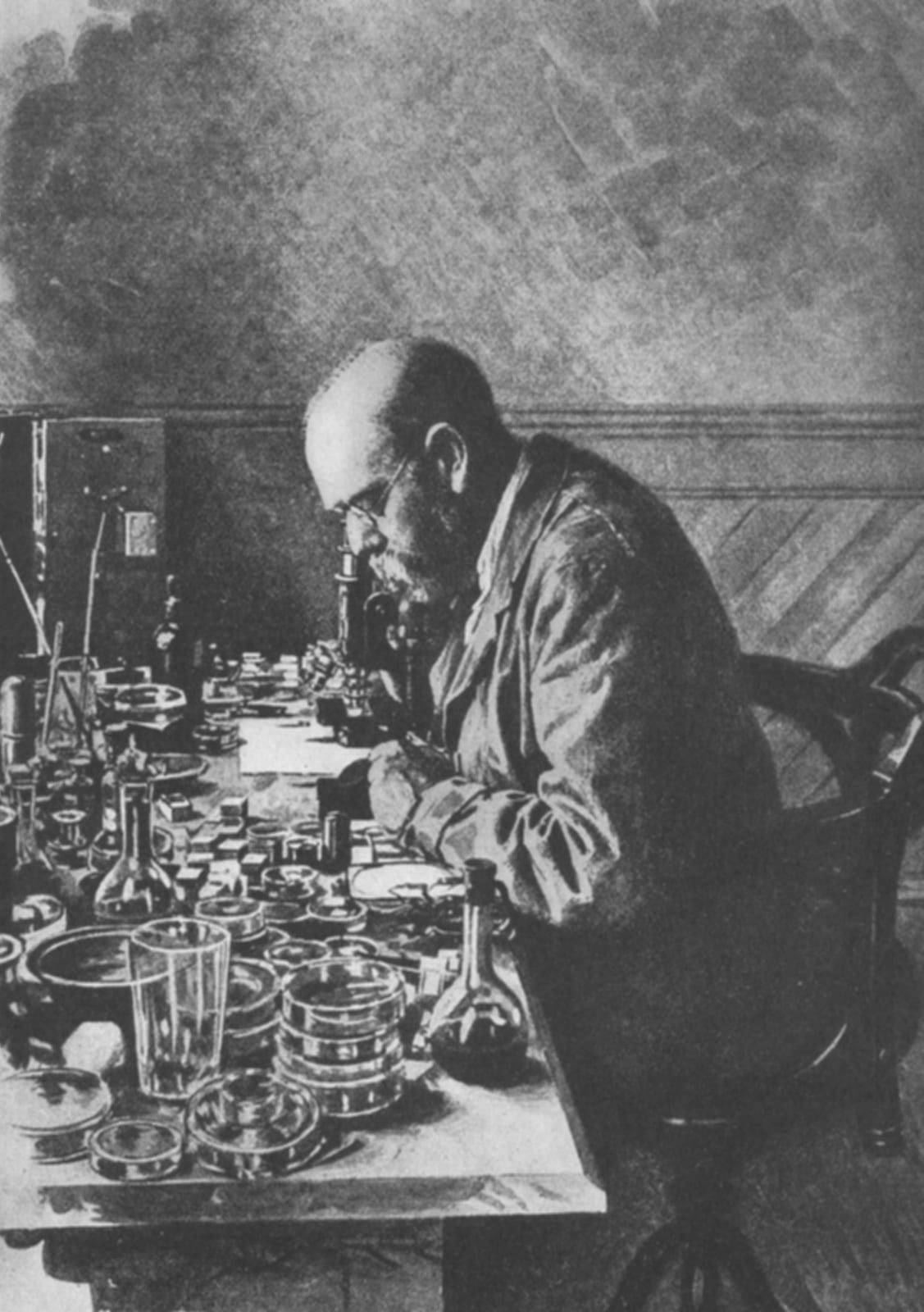 Portrait or photograph of Robert Koch: Robert Koch in seine Laboratorium
