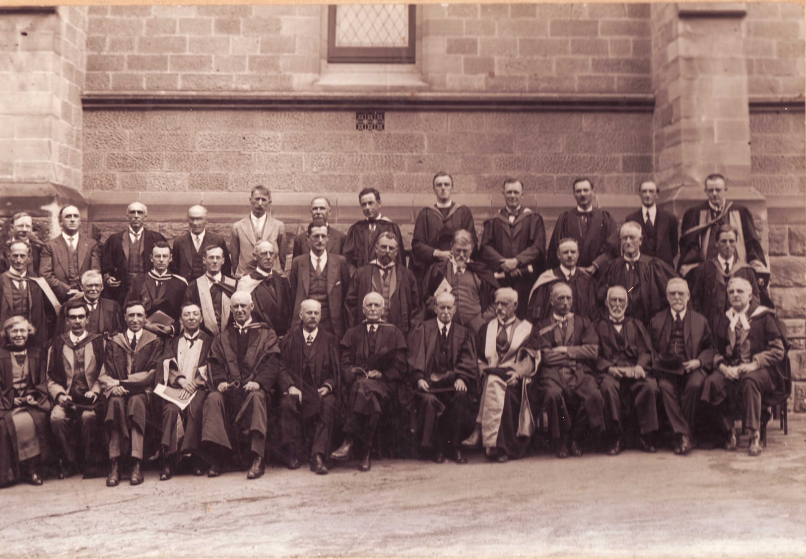 Image connected to Robertson Davies: The University of Adelaide Council and Staff in 1923. Front row: Dr. Helen Mayo, Prof. Kerr Grant, Prof. Thorburn Robertson