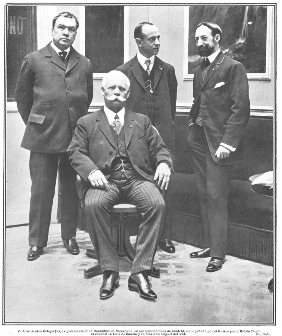 Portrait or photograph of Ruben Dario: D. Jose SAntos Zelaya (X), ex presidente de la República de Nicaragua, en sus habitaciones de Madrid, acompañado por el i
