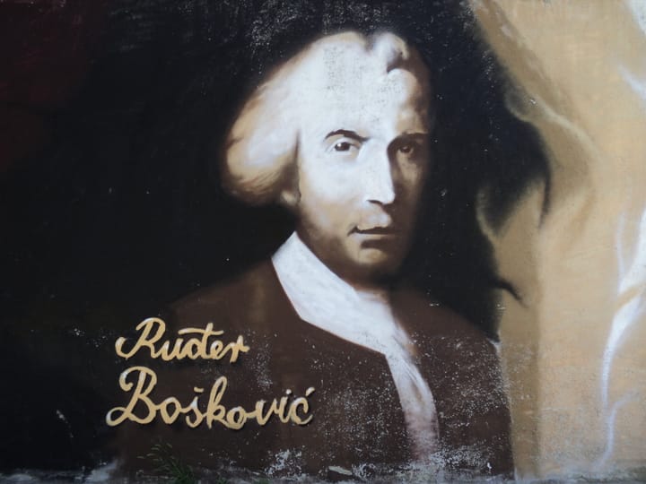 Portrait or photograph of Ruđer Bošković: Graffiti portrait of Ruđer Bošković, Osijek.
