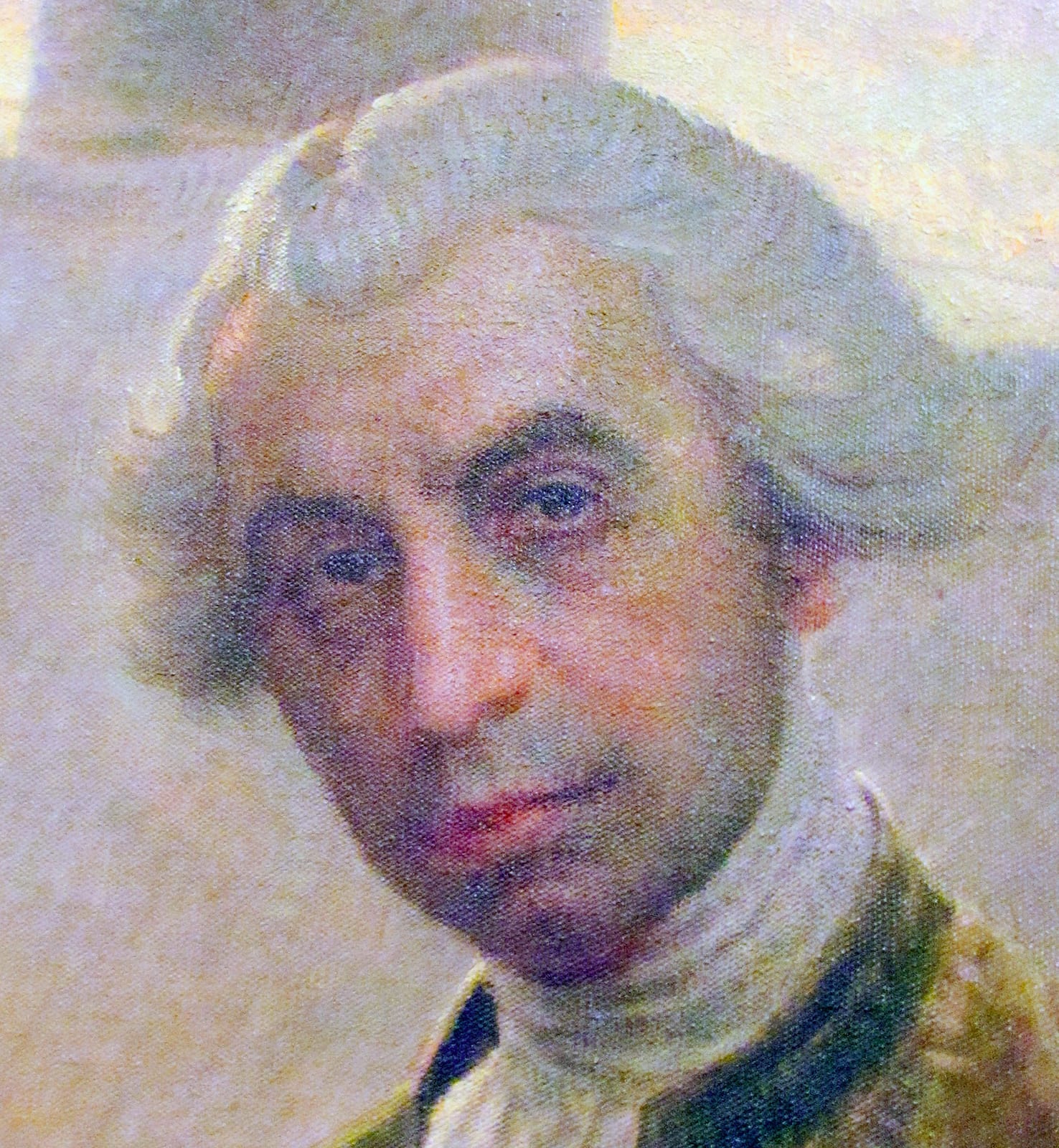 Portrait or photograph of Ruđer Bošković: Detail of portrait of Ruđer Bošković commissioned from Vlaho Bukovac by Mihajlo Pupin to give to the National Museum i