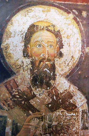 Portrait or photograph of Saint Sava: St Sava , fresco from Mileševa monastery in Serbia