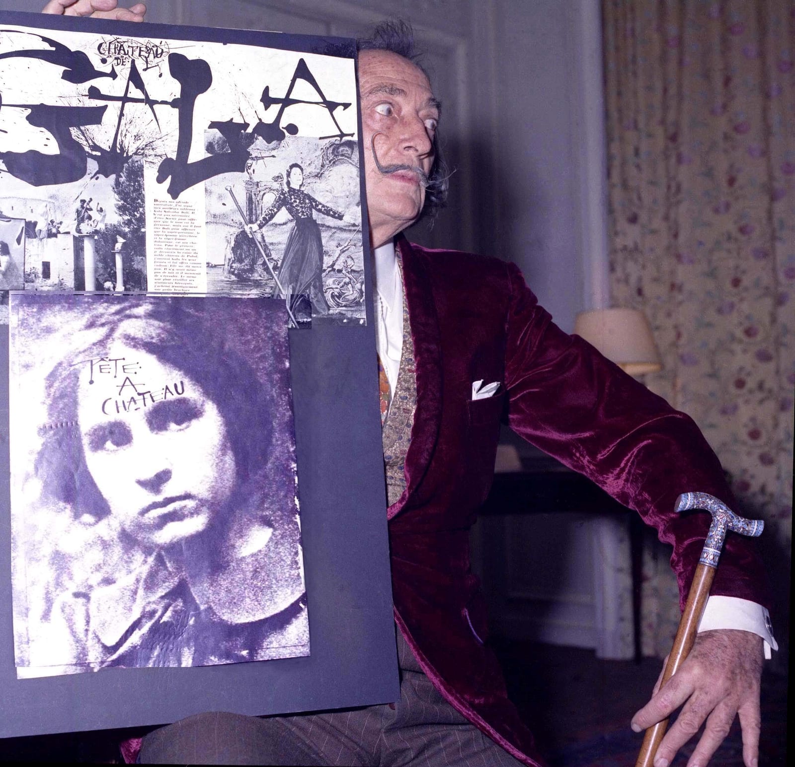 Portrait or photograph of Salvador Dali: Salvador Dalí in 1972 at Meurice Hotel, rue de Rivoli, 1st arrondissement, Paris, France.