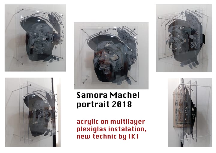 Portrait or photograph of Samora Machel: acrylic on multi layer plexiglass portrait
