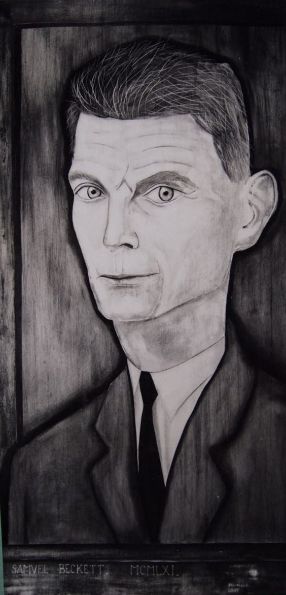Portrait or photograph of Samuel Beckett: Portrait on wood panel of Irish writer Samuel Beckett. Painted by Reginald Gray from life in Paris 1961.