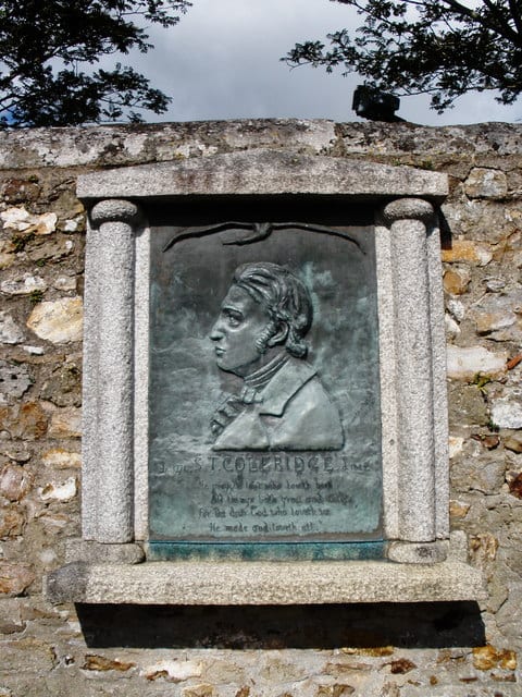 Portrait or photograph of Samuel Taylor Coleridge: Plaque on the wall outside St Mary's parish church, Ottery St Mary, Devon, commemorating Samuel Taylor Coleri