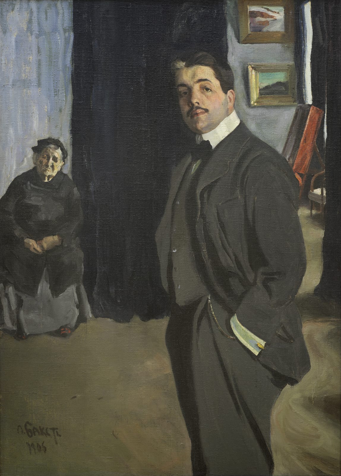 Portrait or photograph of Sergei Diaghilev: Sergei Diaghilev (1872-1929) and his nurse.
