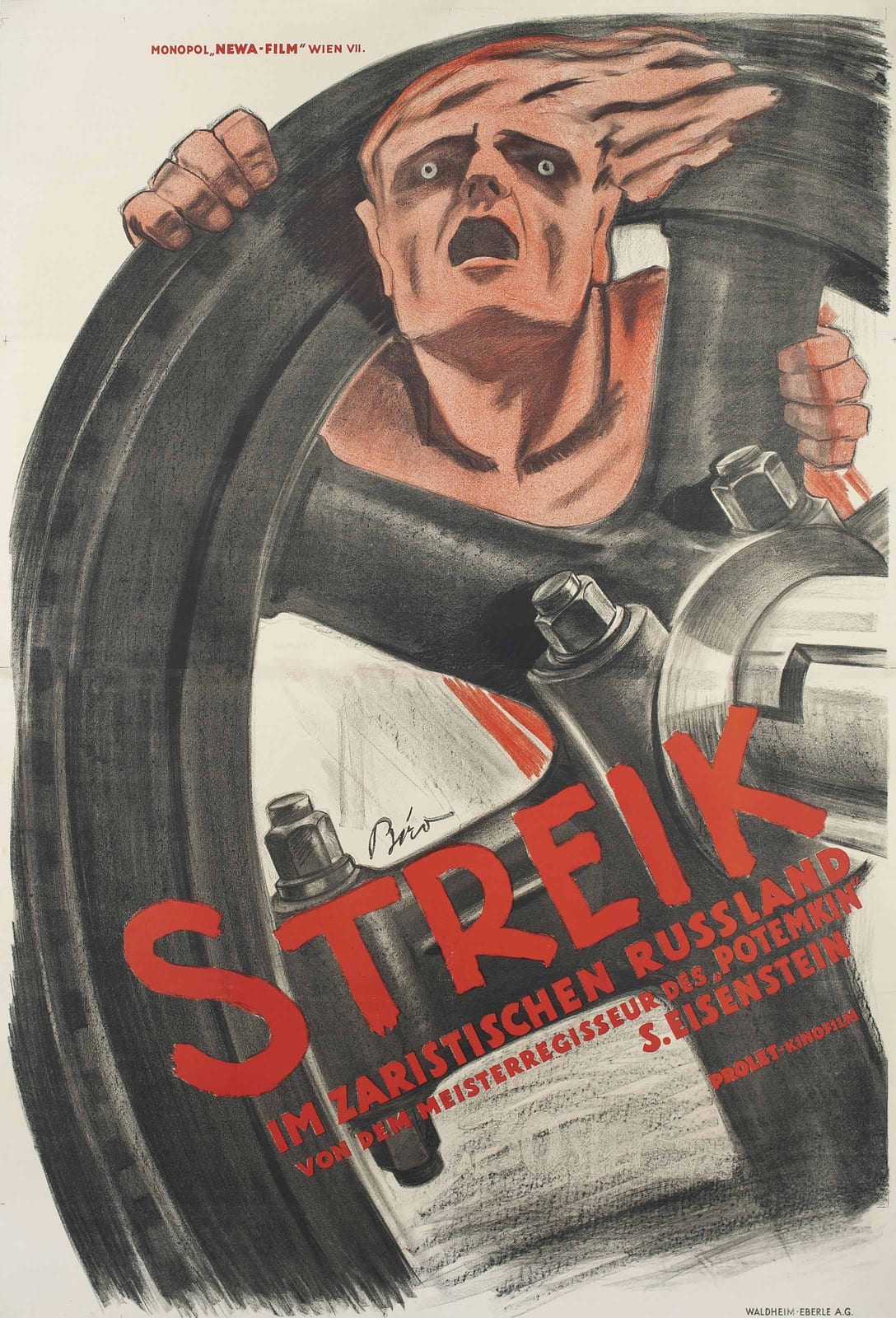 Portrait or photograph of Sergei Eisenstein: S. Eisensteins Streik . Filmplakat von Mihály Bíró