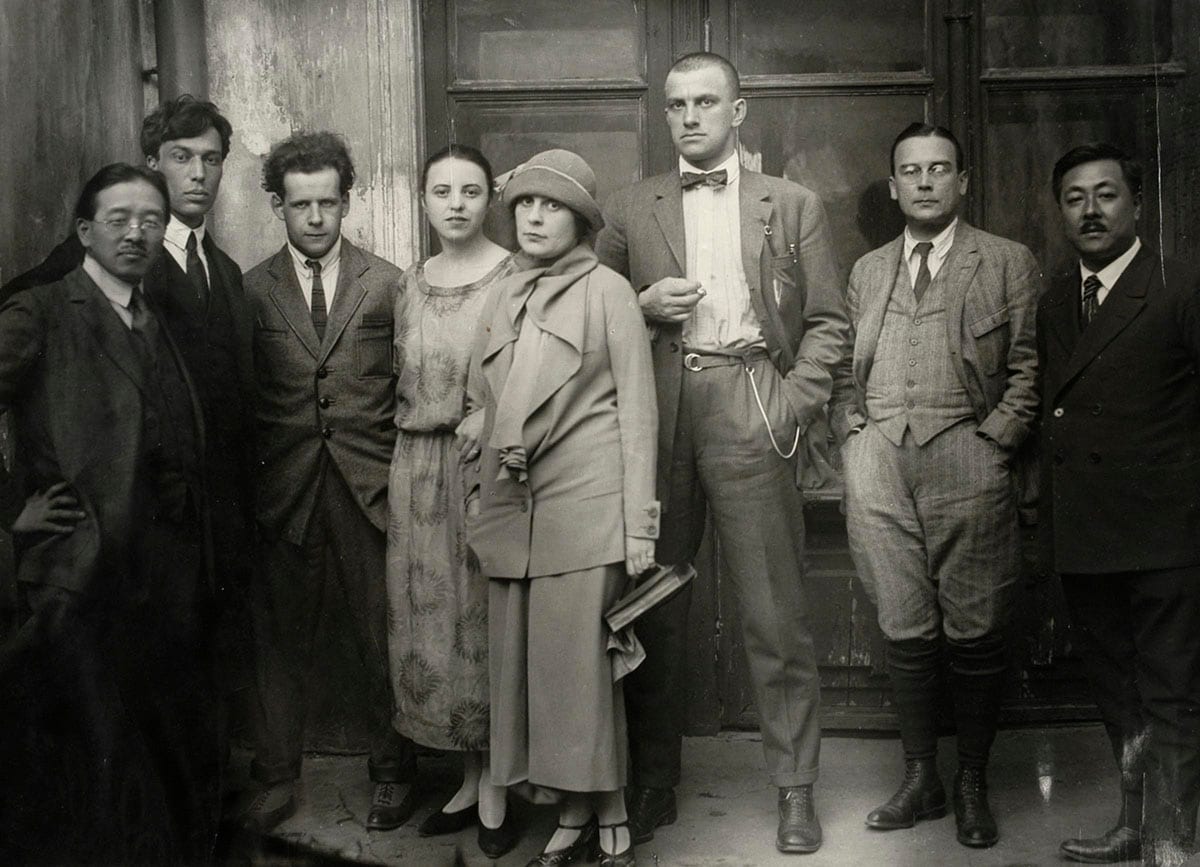 Portrait or photograph of Sergei Eisenstein: From the left, Japanese writer Tomizi Tamiji Naito (1885-1965), Boris Pasternak, Sergei Eisenstein, Olga Tretyakova