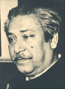 Portrait or photograph of Sheikh Mujibur Rahman: Sheikh Mujibur Rahman is the Founding Father of Bangladesh. He is popularly known as Bongobondu and led the str