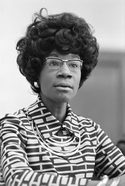 Portrait or photograph of Shirley Chisholm: Shirley Chisholm , future member of the U.S. House of Representatives (D-NY), announcing her candidacy.