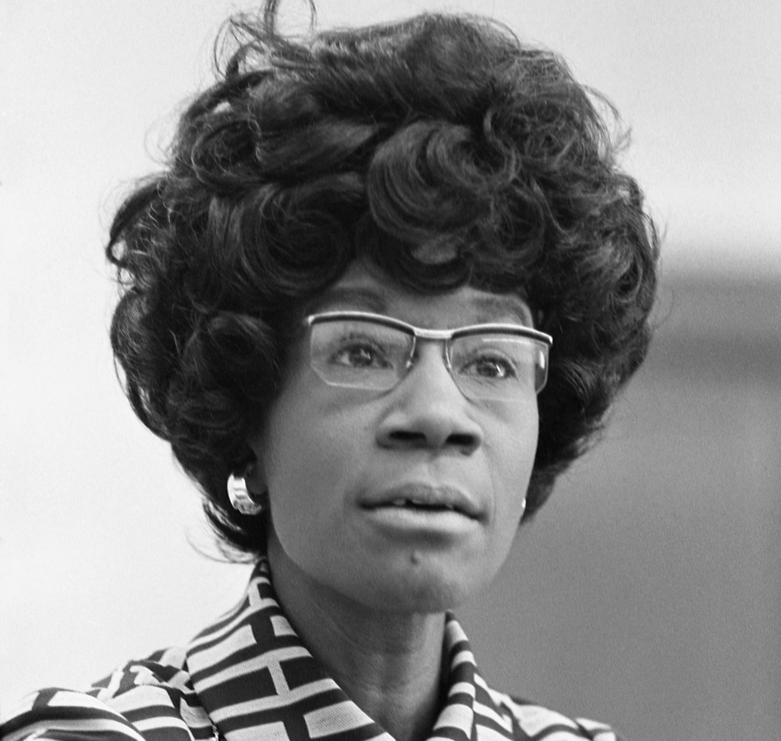 Portrait or photograph of Shirley Chisholm: Shirley Chisholm , future member of the U.S. House of Representatives (D-NY), announcing her candidacy.