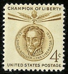 Portrait or photograph of Simon Bolivar: Simón Bolívar on a US postage stamp