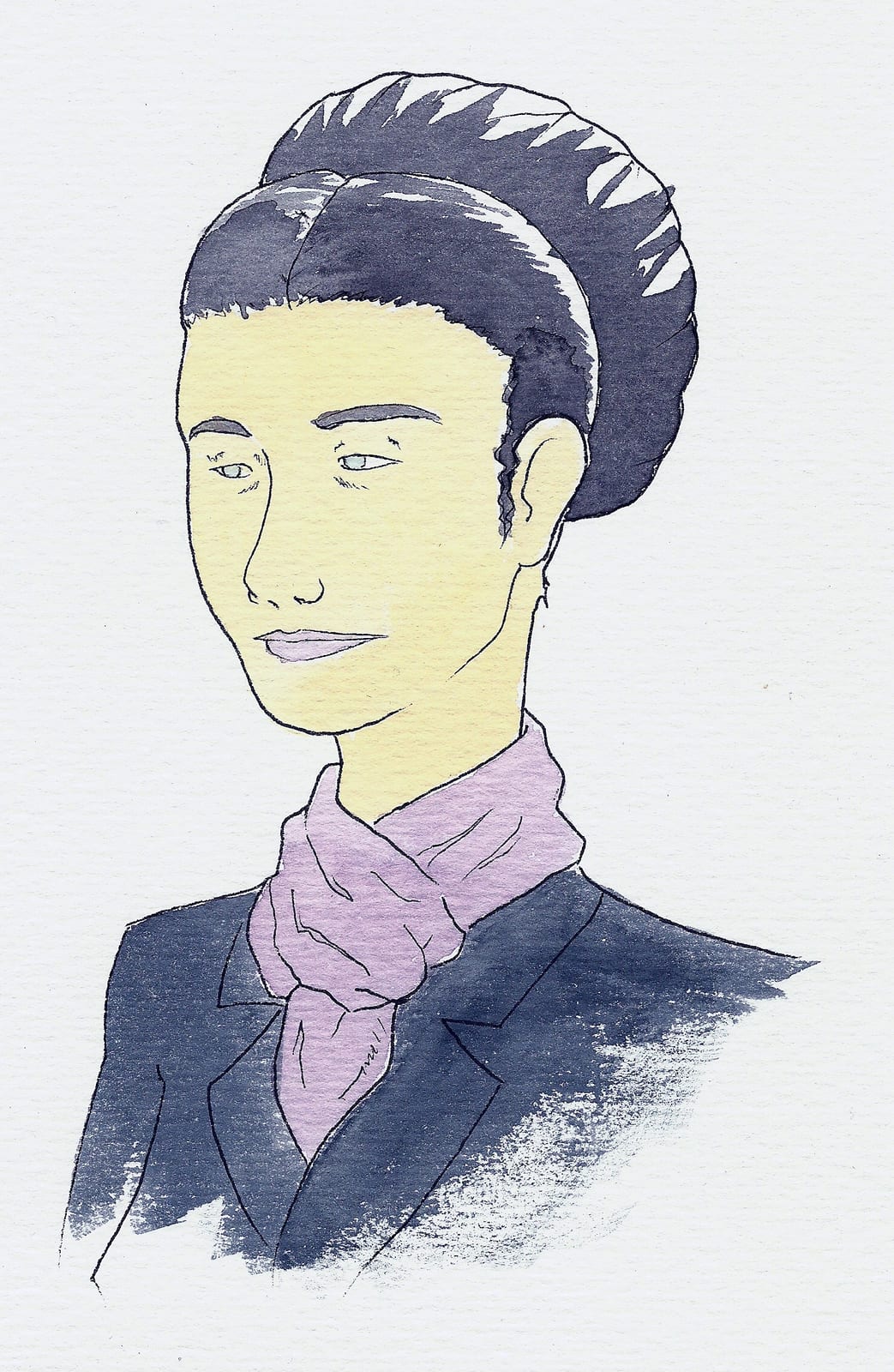 Portrait or photograph of Simone de Beauvoir: Simone de Beauvoir (1908-1986) french philosopher. Ink and watercolor