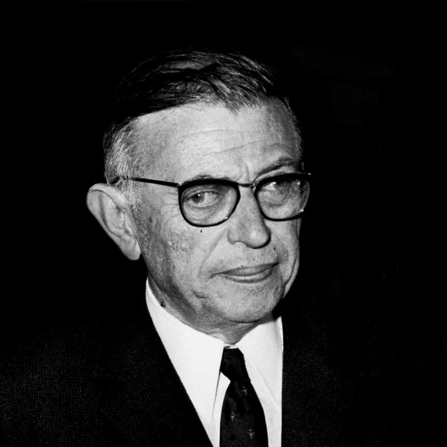 Portrait or photograph of Simone de Beauvoir: French philosopher-writer Jean Paul Sartre and writer Simone De Beauvoir arriving Israel and welcomed by Avraham S