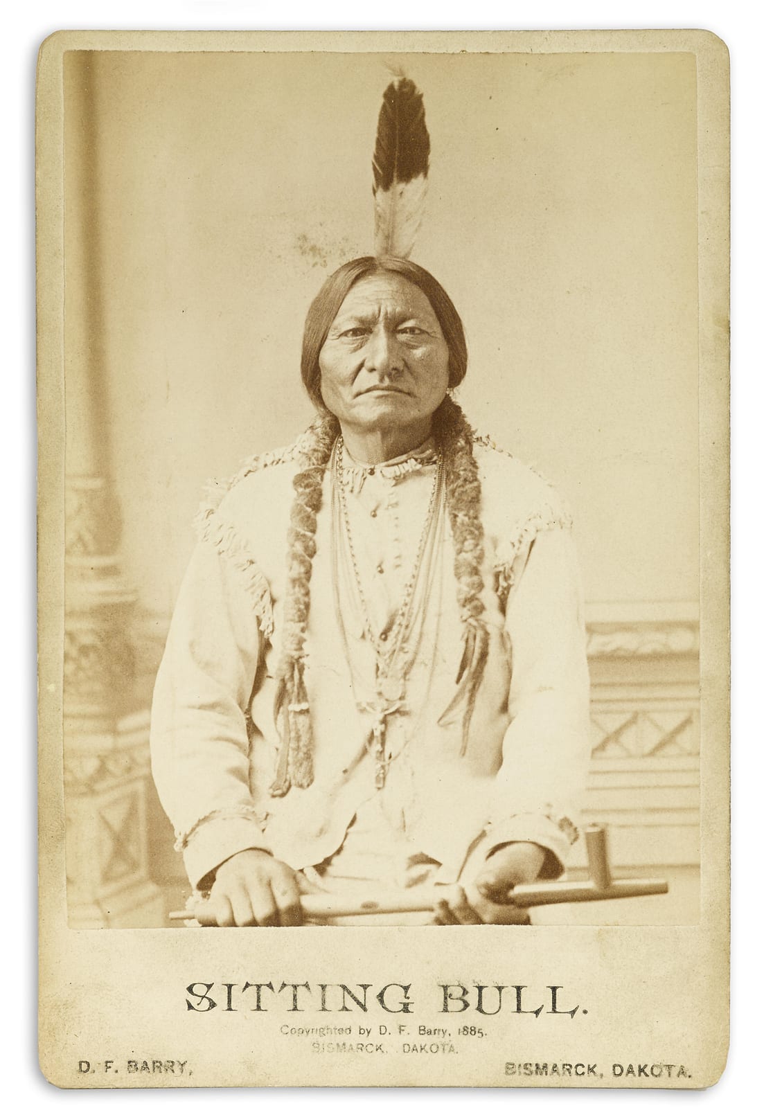 Portrait or photograph of Sitting Bull: Albumen print cabinet card, waist-length portrait of Sitting Bull