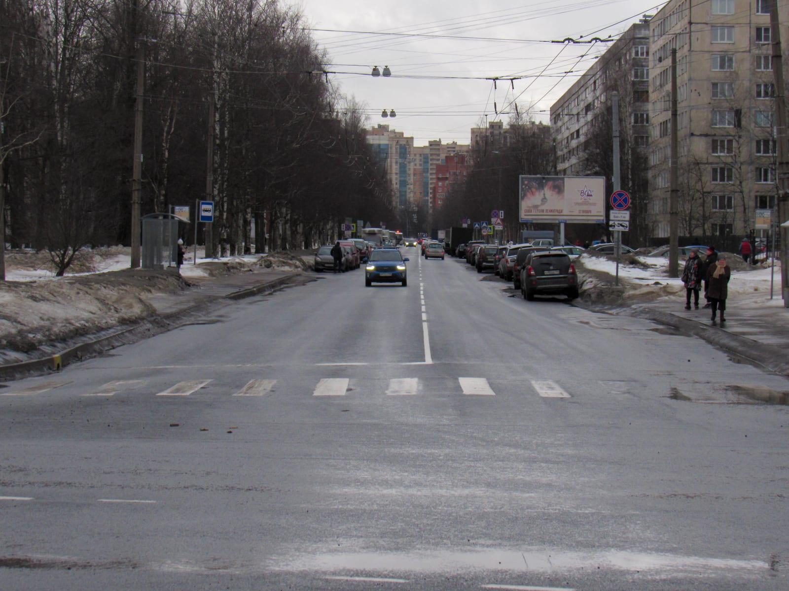 Portrait or photograph of Sofia Kovalevskaya: Sofia Kovalevskaya street photographed from Severnyi avenue at winter. Saint Petersburg, Russia.
