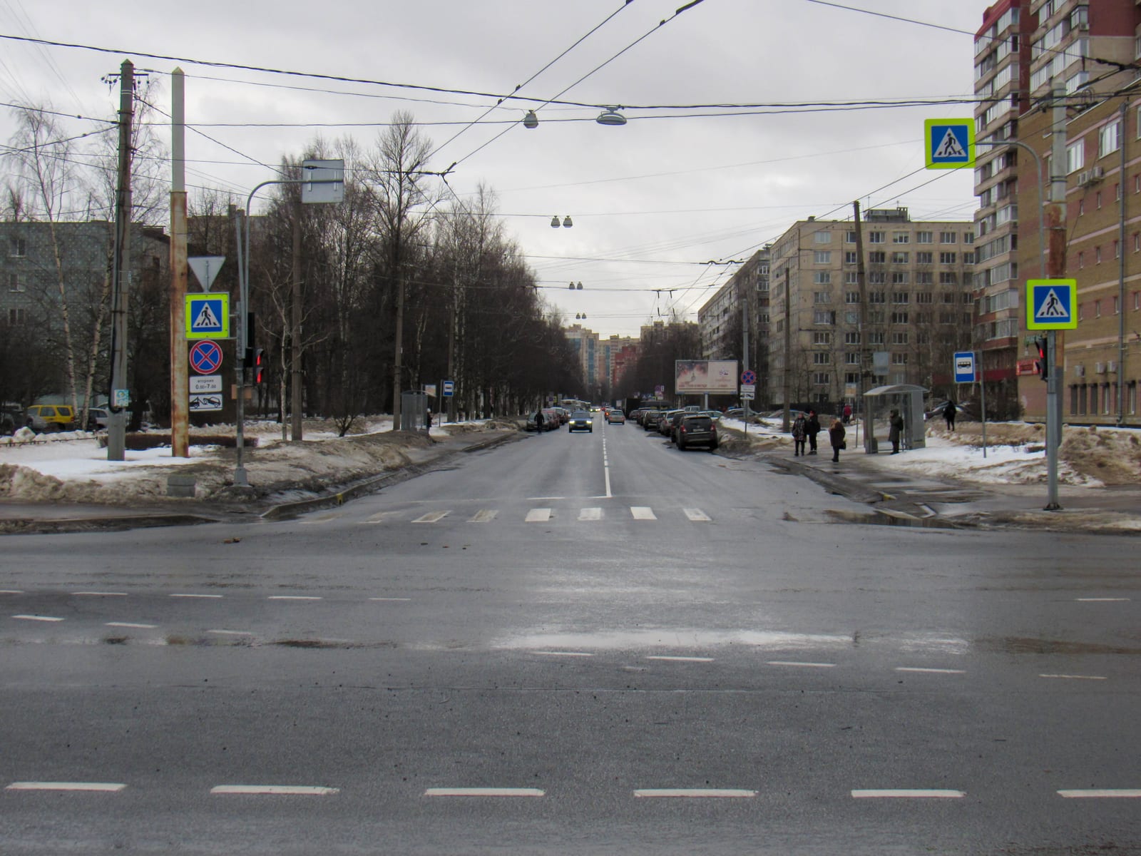 Portrait or photograph of Sofia Kovalevskaya: Sofia Kovalevskaya street photographed from Severnyi avenue at winter. Saint Petersburg, Russia.